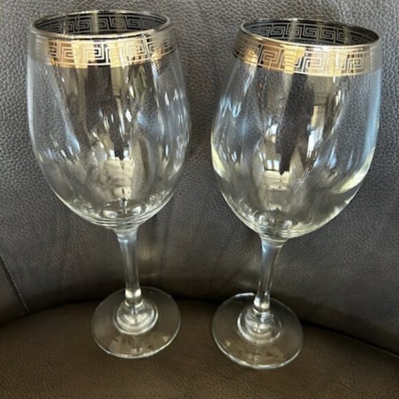 NWOT Vintage Italian Crystal Wine Champagne Glasses With Gold Trim Greek Design - Picture 3 of 13